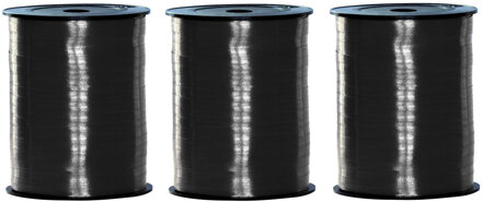 Haza Sierlint of cadeaulint - 3x - zwart - dun - 500 meter x 0.5 cm - Feestartikelen en versiering