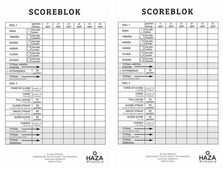 Haza Sigel scoreblok Yahtzee 250 vellen - 2x - Dobbelspellen - Familiespelletjes