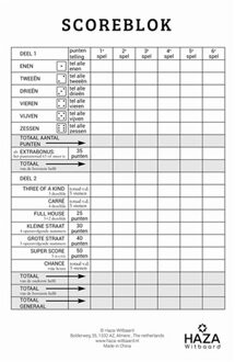 Haza Sigel scoreblok Yahtzee 250 vellen - Dobbelspellen - Familiespelletjes Wit