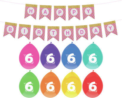 Haza Verjaardag 6 jaar geworden versiering - 16x thema ballonnen - 1x Happy Birthday slinger 300 cm