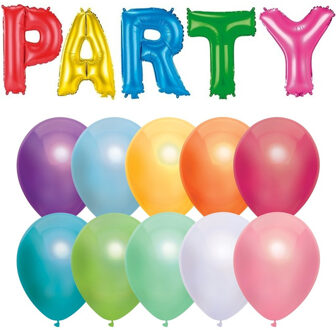 Haza Verjaardag feest letters folie ballonnen PARTY en 50x latex ballonnen