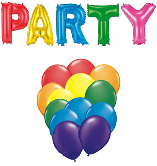 Haza Verjaardag feest letters folie ballonnen PARTY en 50x latex ballonnen