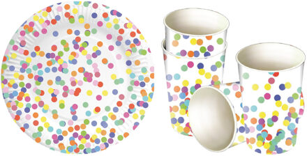 Haza Verjaardag tafel dekken set in Confetti thema bekers en bordjes voor 32x personen