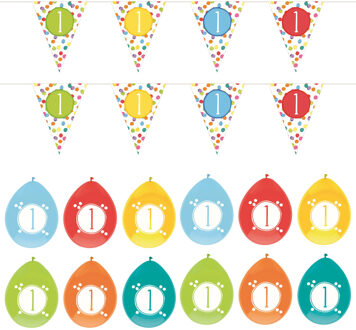 Haza Verjaardag versiering 1 jaar - feestartikelen pakket - vlaggetjes en ballonnen