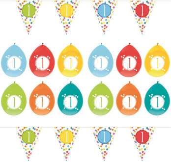Haza Verjaardag versiering 1 jaar - feestartikelen pakket - vlaggetjes en ballonnen