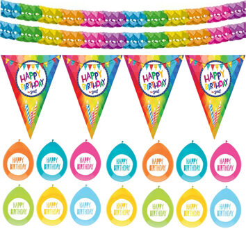 Haza Verjaardag versiering pakket Happy Birthday - ballonnen/vlaggetjes/feestslinger
