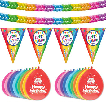 Haza Verjaardag versiering pakket Happy Birthday - ballonnen/vlaggetjes/feestslinger