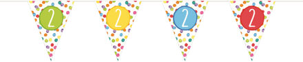 Haza Vlaggenlijn 2 jaar - 6 meter - papier - 2e verjaardag - leeftijd versiering slinger - vlaggetjes