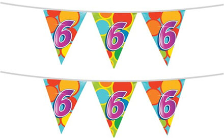 Haza Vlaggenlijn 6 jaar - 2x stuks - 10 meter - plastic - 6e verjaardag versiering - leeftijd slinger