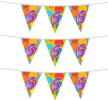 Haza Vlaggenlijn 6 jaar - 3x stuks - 10 meter - plastic - 6e verjaardag versiering - leeftijd slinger