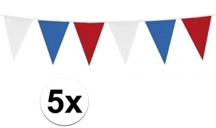 Haza vlaggenlijnen - 5x - Nederland - rood-wit-blauw - 10m - kunststof - binnen en buiten