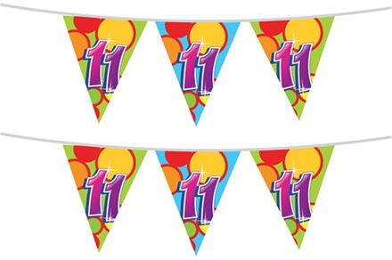 Haza Vlaggetjes - 2x stuks - 11 jaar - leeftijd verjaardag - plastic - 10 meter