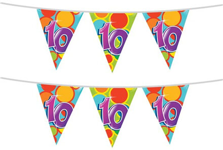 Haza Vlaggetjes met 10 jaar opdruk - 2x stuks - leeftijd verjaardag - versiering - kunststof - 10 me