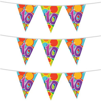 Haza Vlaggetjes met 10 jaar opdruk - 3x stuks - leeftijd verjaardag - versiering - kunststof - 10 me