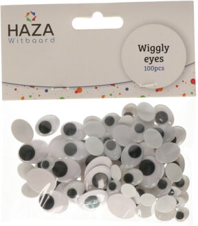 Haza Wiebelogen/oogjes - wit/zwart - 100x stuks - knutselen / hobby plak oogjes