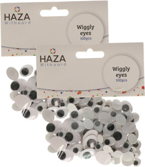 Haza Wiebelogen/oogjes - wit/zwart - 200x stuks - knutselen / hobby plak oogjes