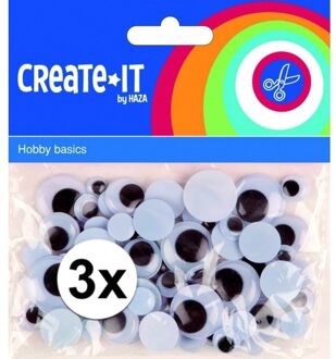 Haza Wiebelogen/plak oogjes - wit/zwart - 225x stuks - rond - formaten mix - zelfklevend