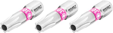 Hazet Bit 2223N-T30H/3 · 1/4 inch (6,3 mm) zeskant massief · Tamper resistant TORX®-profiel · 3-delig · SW T30H