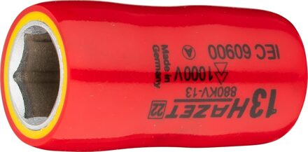 Hazet Dopsleutel · geïsoleerd 880KV-13 · 3/8 inch (10 mm) vierkant hol · Buiten-zeskant-tractieprofiel · SW 13 mm