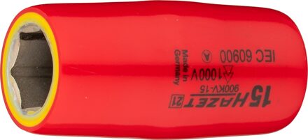 Hazet Dopsleutel · geïsoleerd 900KV-15 · 1/2 inch (12,5 mm) vierkant hol · Buiten-zeskant-tractieprofiel · SW 15 mm