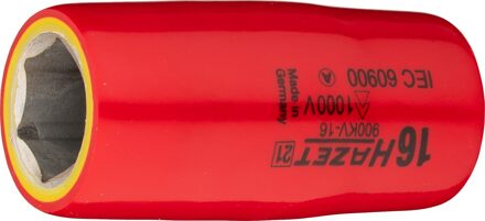 Hazet Dopsleutel · geïsoleerd 900KV-16 · 1/2 inch (12,5 mm) vierkant hol · Buiten-zeskant-tractieprofiel · SW 16 mm