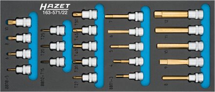 Hazet Dopsleutelbitset 163-571/22 - 3/8 inch (10 mm) vierkant hol - Binnen-TORX®-profiel, Binnenveeltandprofiel XZN, Binnen-zeskant-profiel - 22-delig