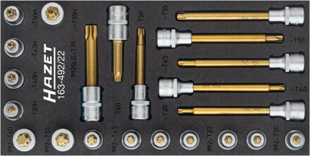 Hazet Dopsleutelbitset - TORX® 163-492/22 - 1/2 inch (12,5 mm) vierkant hol - Binnen-TORX®-profiel, Tamper resistant TORX®-profiel - 22-delig - T20