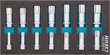 Hazet Dopsleutelset 163-259/14 · 3/8 inch (10 mm) vierkant hol · Buitentwaalfkant tractieprofiel · 14-delig · 9 - 22