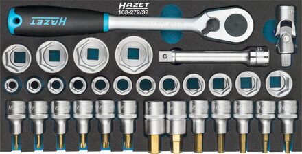 Hazet Dopsleutelset 163-272/32 - 1/2 inch (12,5 mm) vierkant hol - Buitentwaalfkant tractieprofiel, Binnen-TORX®-profiel, Binnen-zeskant-profiel