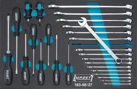 Hazet Gereedschapset - ring-steeksleutels - schroevendraaiers 163-58/27 - Kruiskop profiel PH, Sleufprofiel, Buiten-zeskant-tractieprofiel - 27-delig