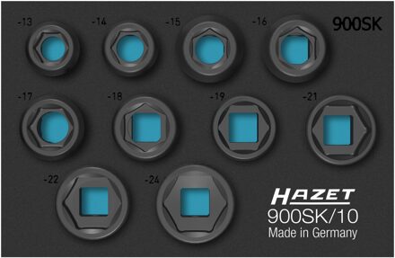 Hazet Krachtdopsleutelset 900SK/10 - 1/2 inch (12,5 mm) vierkant hol - Buiten-zeskant-tractieprofiel - 10-delig - 13 - 24