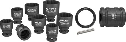 Hazet Krachtdopsleutelset 900SZ6/11 · 1/2 inch (12,5 mm) vierkant hol, 24 mm buitenzeskant · Buitentwaalfkant tractieprofiel · 11-delig · 19 · 21 · 22