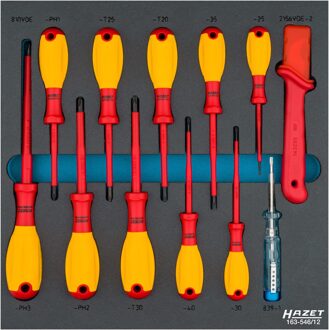 Hazet Schroevendraaierset - geïsoleerd 163-546/12 - Kruiskop profiel PH, Binnen-TORX®-profiel, Sleufprofiel - 12-delig - 0,4 x 2,5 - 0,8 x 4 - PH1