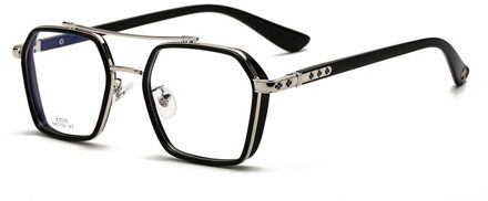 Hbk Mode Vierkante Beentje Computer Brilmontuur Vrouwen Metalen Brand Anti Blauw Licht Brillen Optische Voor Mannen C01 zwart zilver