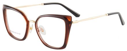 Hbk Vintage Cat Eye Clear Bril Voor Vrouwen Mannen Optische Brillen Frame Transparante Lens Spektakel Unisex Anti Blauw Licht UV400 C2 thee