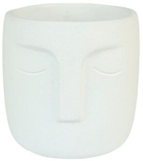 HBX natural living Bloempot Dongo met gezicht h14.8cm wit
