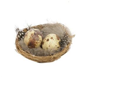 HBX natural living Deco Nest met eitjes en veren 6 st. Ø7cm bruin