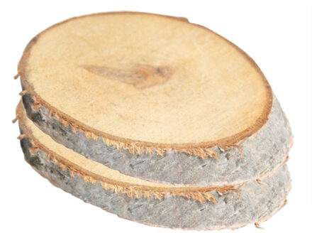 HBX natural living Decoratie boomschijf met schors - 2x st - hout - L16 x B23 x H2 cm - ovaal