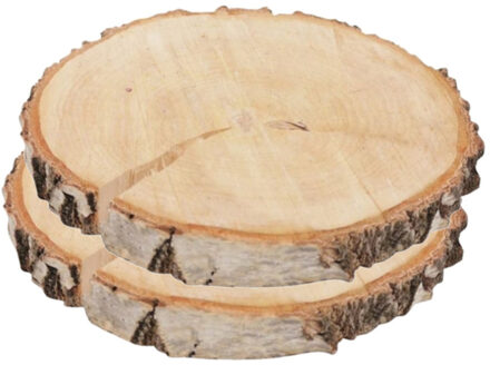 HBX natural living Decoratie boomschijven met schors - 2x - hout - D30 cm - rond - hobby boomschors schijf