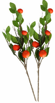 HBX natural living Kunstbloem citrusfruit tak clementine/mandarijn - 2x - 80 cm - oranje - losse steel - Kunst zijdeblo