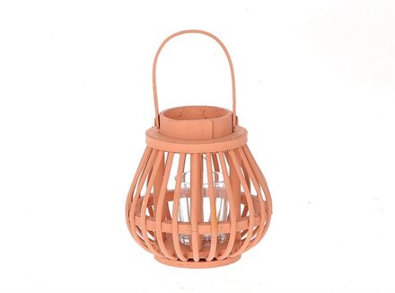 HBX natural living Lantaarn met glas h15cm roze bruin