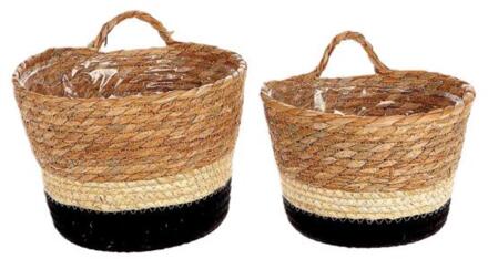 HBX natural living Plantenmand met hengsel Makka set a 2 bruin