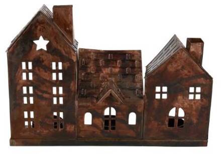 HBX natural living Theelichthouder huizen bonez bruin