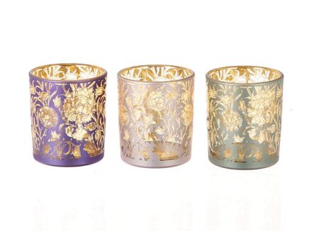 HBX natural living Theelichthouder met bloemenprint h8,2cm verschillende