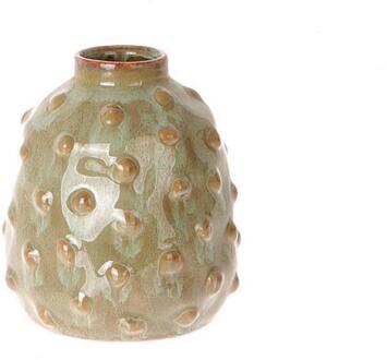 HBX natural living Vaas keramiek Ø10,5xh12cm olijfgroen bruin