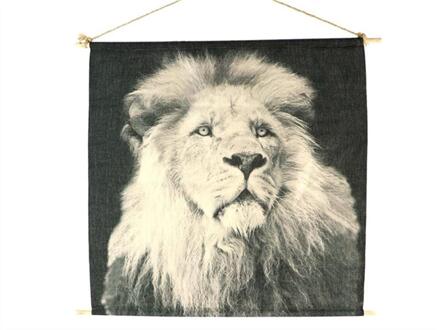 HBX natural living Wanddecoratie doek leeuw 70x70x1.2cm zwart-grijs
