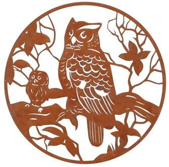 HBX natural living Wanddecoratie Karat uil dia30cm roest bruin