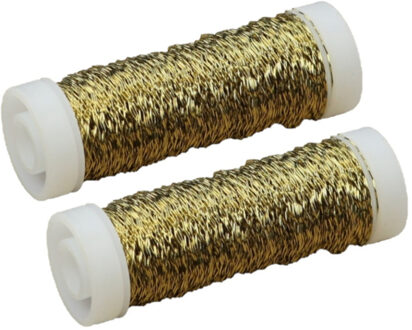 HBX natural living Wikkeldraad - 2x rolletjes - goud - 25 gram - bouillon effect - metaal draad - hobby binddraad