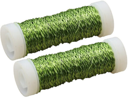 HBX natural living Wikkeldraad - 2x rolletjes - groen - 25 gram - bouillon effect - metaal draad - hobby binddraad