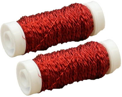 HBX natural living Wikkeldraad - 2x rolletjes - rood - 25 gram - bouillon effect - metaal draad - hobby binddraad